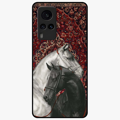 Regal Stallion Tapestry Glass Case showing flat back view with majestic horse tapestry artwork and glossy glass finish.