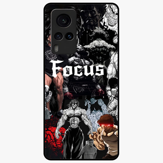 Relentless Power Focus Glass Case showing flat back view with motivational typography artwork and glossy glass finish.