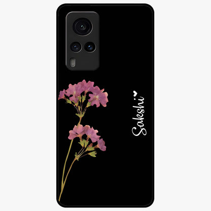 Riching Lavender Flower Custom Name Glass Case showing flat back view with lavender floral artwork and personalized name design.