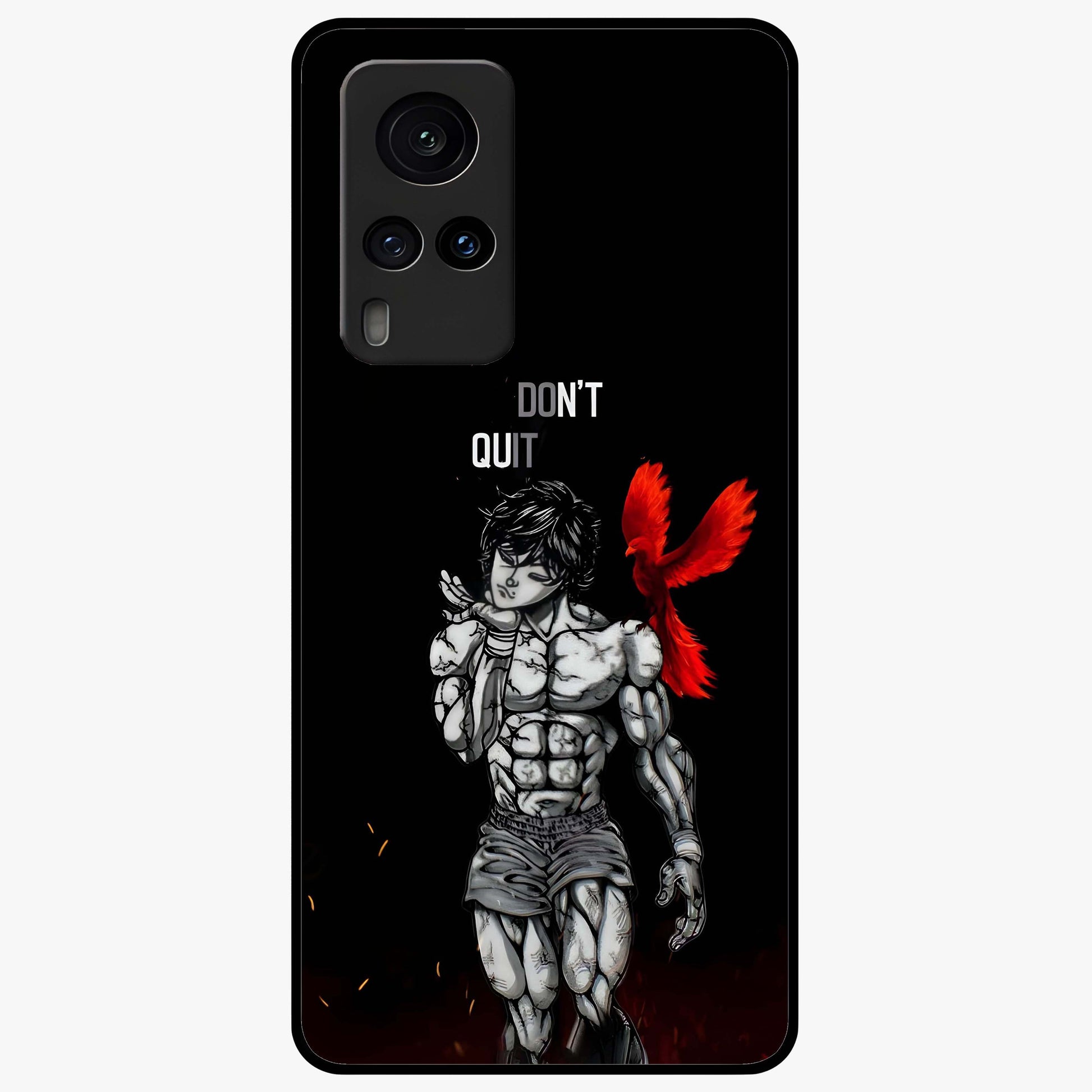 Rise Beyond Limits Glass Case showing flat back view with motivational typography artwork and glossy glass finish.
