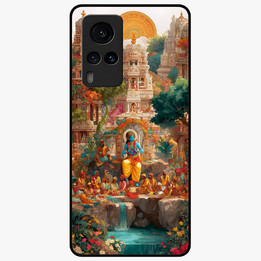 Sacred Sunlight Gods Glass Case showing flat back view with divine sunlight themed artwork and glossy glass finish.