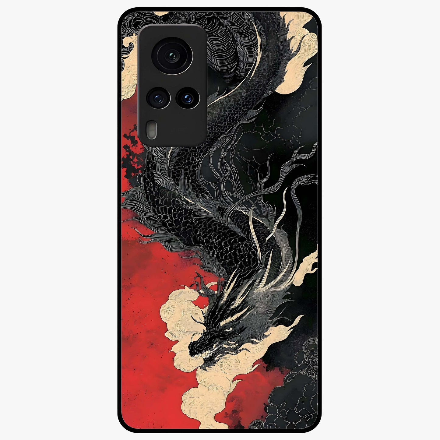 Shadow Dragon Fury Glass Case showing flat back view with fierce dragon artwork and glossy glass finish.
