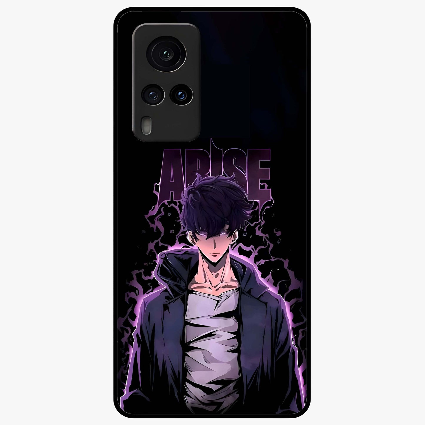 Shadow Monarch Awakening Glass Case showing flat back view with powerful dark monarch themed artwork and glossy glass finish.