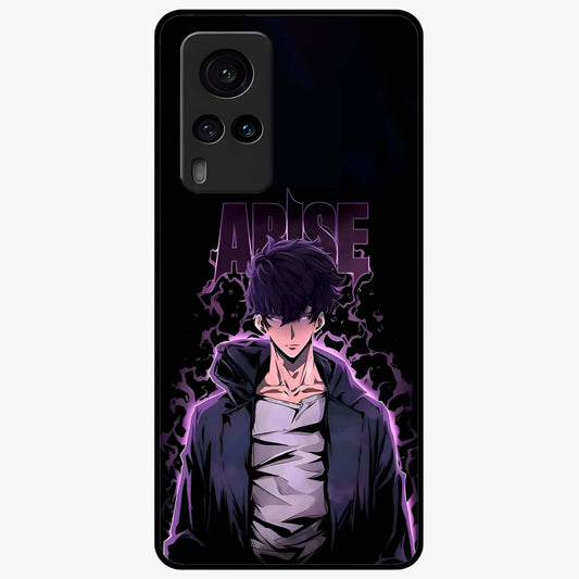 Shadow Monarch Awakening Glass Case showing flat back view with powerful dark monarch themed artwork and glossy glass finish.
