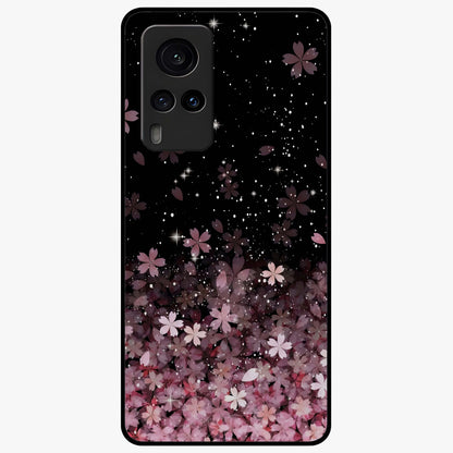 Small Starry Flowers Glass Case showing flat back view with delicate starry floral artwork and glossy glass finish.