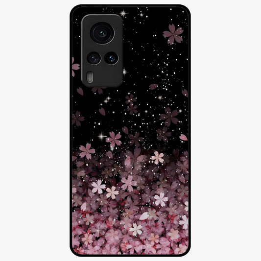 Small Starry Flowers Glass Case showing flat back view with delicate starry floral artwork and glossy glass finish.