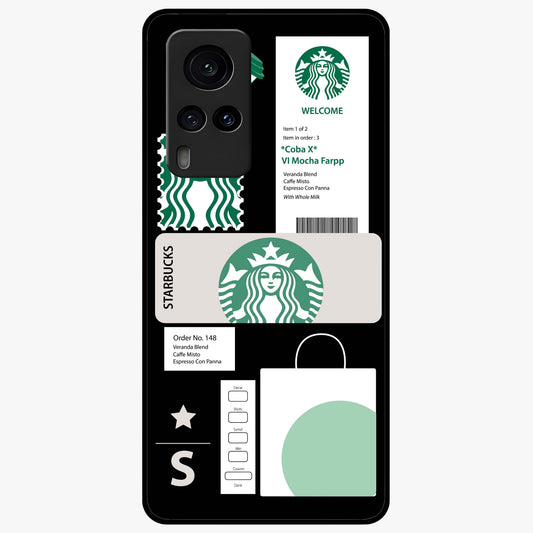 Starbucks Mocha Glass Case showing flat back view with coffee inspired artwork and glossy glass finish.