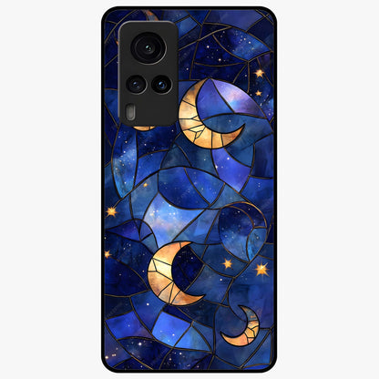 Starlit Sky Tapestry Glass Case showing flat back view with decorative starry sky tapestry artwork and glossy glass finish.