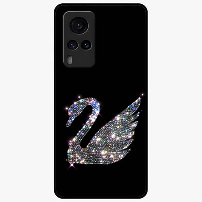 Starlit Swan Grace Glass Case showing flat back view with graceful swan artwork under starry sky and glossy glass finish.