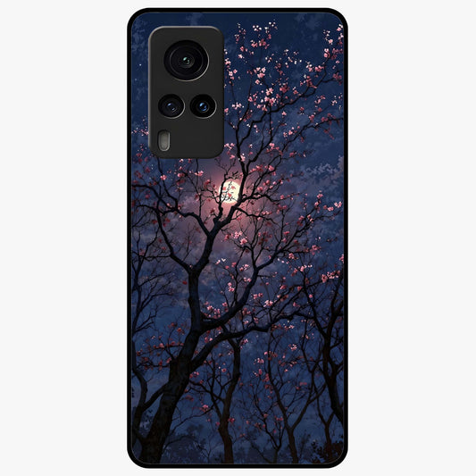 Twilight Sakura Serenade Glass Case showing flat back view with cherry blossom artwork at twilight and glossy glass finish.