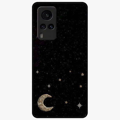 Twinkle Star With Half Moon Glass Case showing flat back view with star and half moon artwork and glossy glass finish.