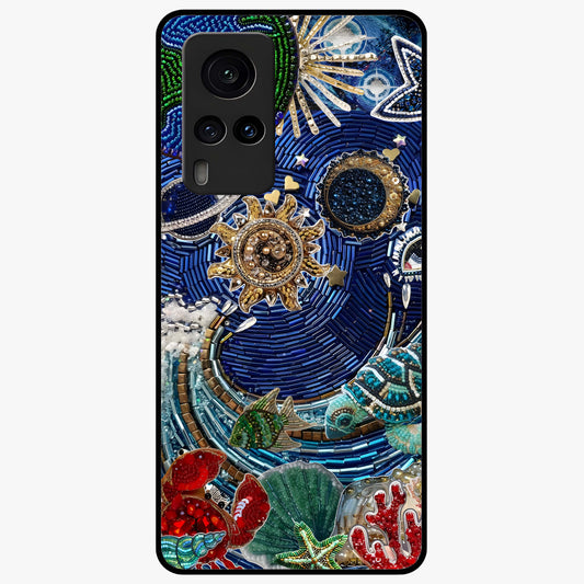 Universe Underwater Spark Glass Case showing flat back view with cosmic underwater themed artwork and glossy glass finish.
