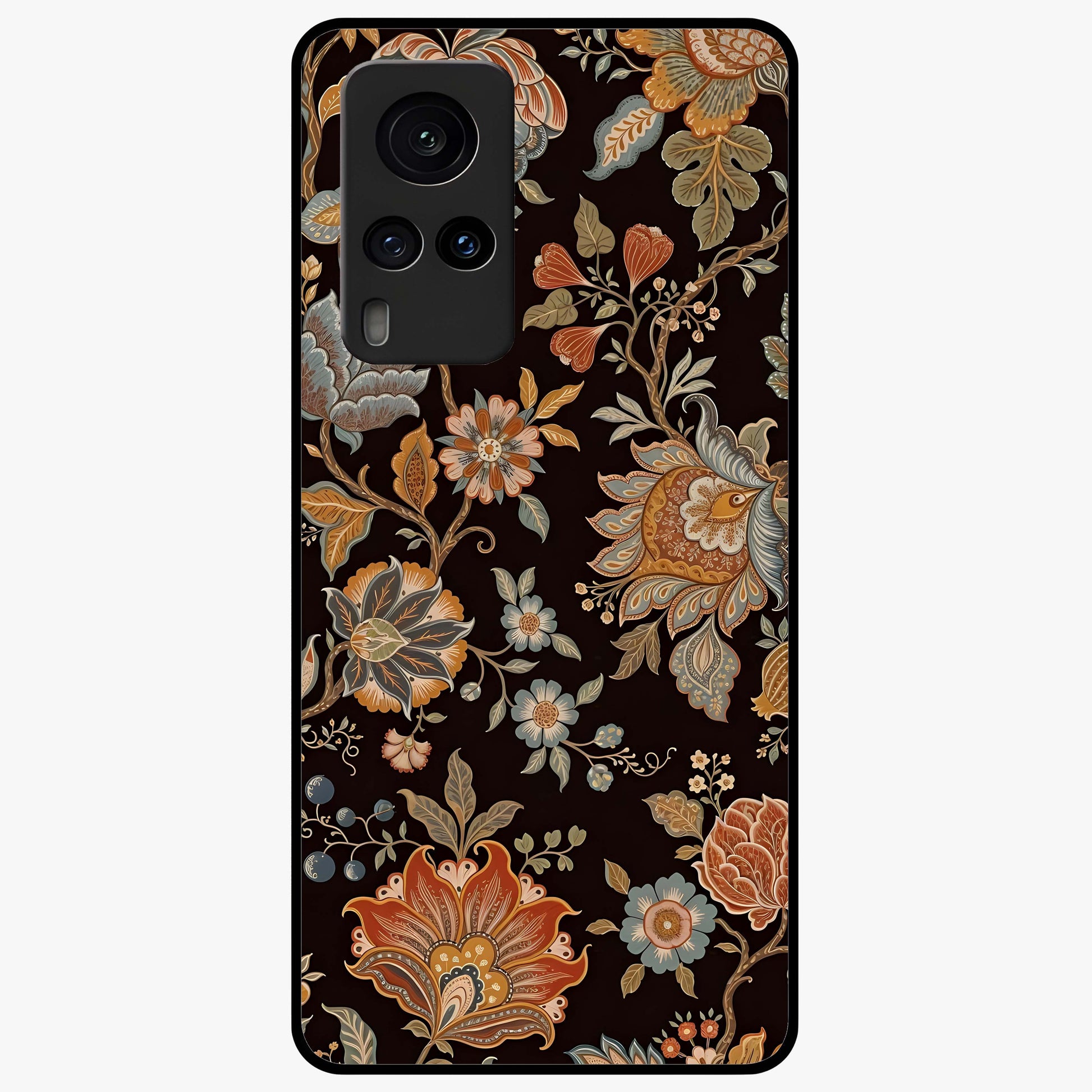 Vintage Floral Dream Glass Case showing flat back view with classic floral artwork and glossy glass finish.