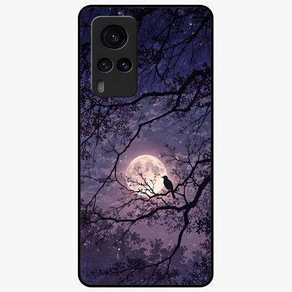 Whispering Moon Silence Glass Case showing flat back view with serene moon themed artwork and glossy glass finish.