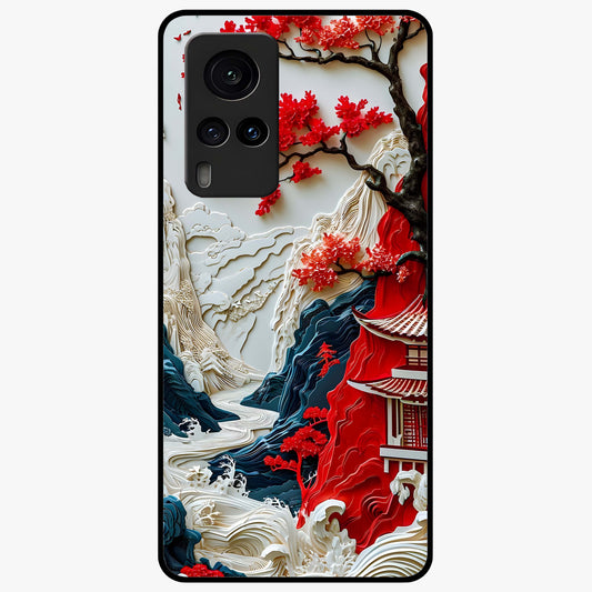 Whispers Of Sakura Waves Glass Case showing flat back view with cherry blossom wave artwork and glossy glass finish.