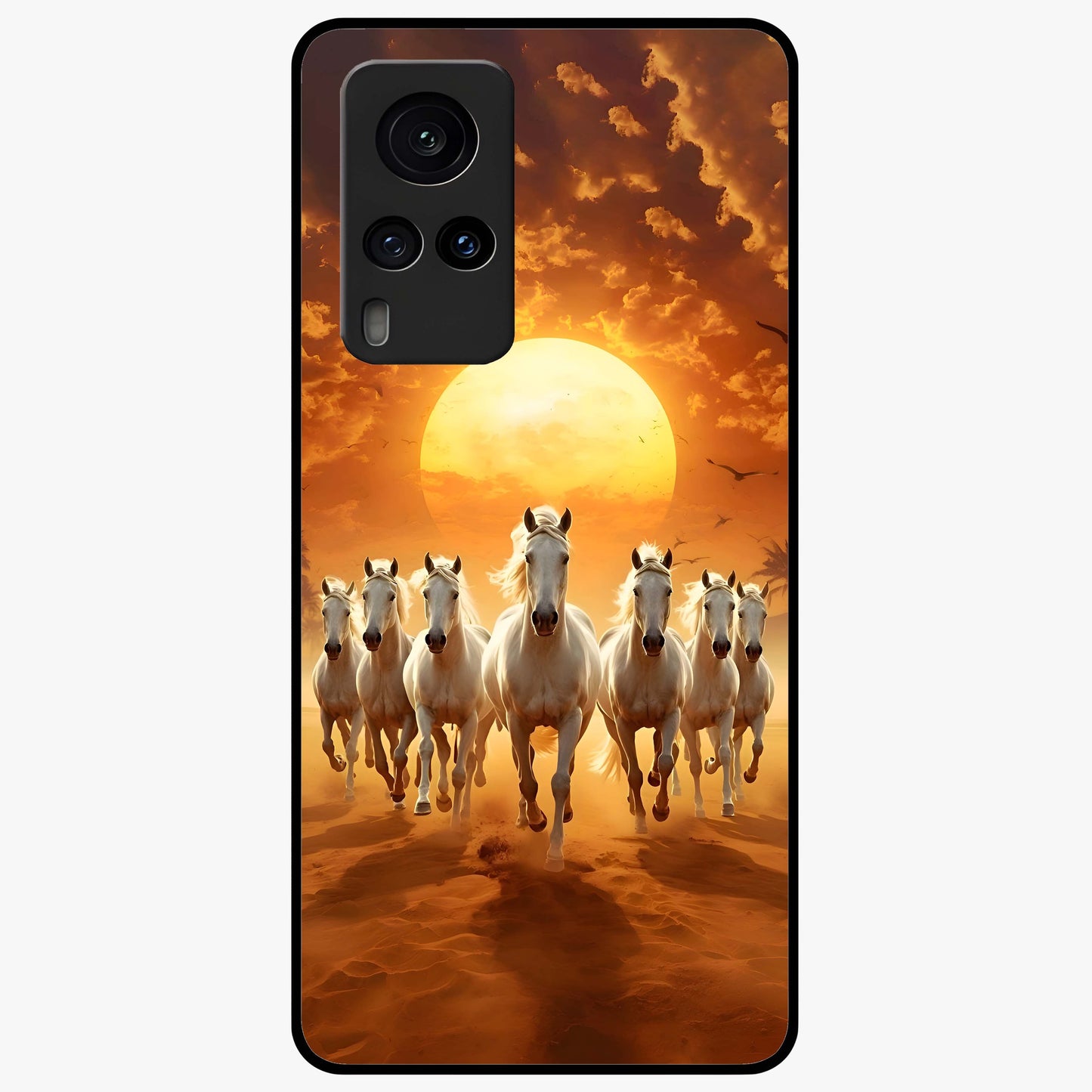 Wild Sunset Majesty Glass Case showing flat back view with majestic sunset landscape artwork and glossy glass finish.