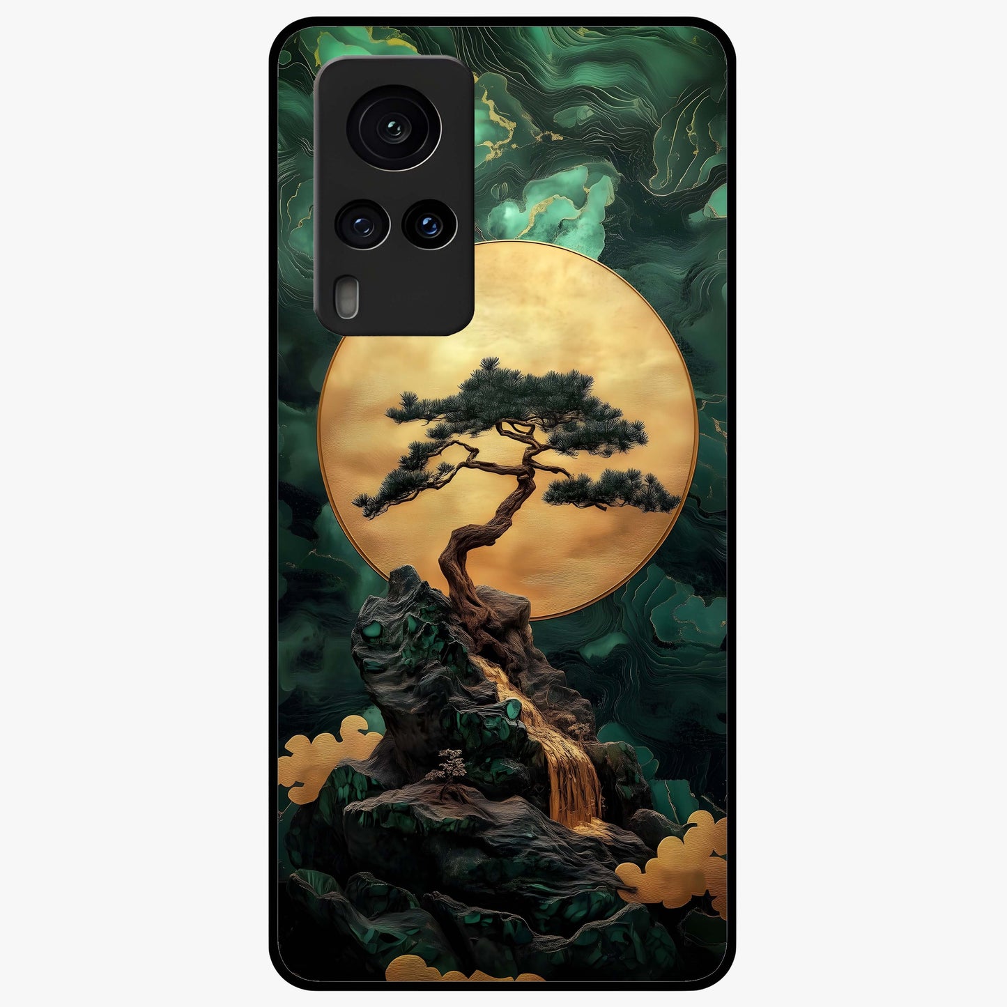 Zen Moon Rise Glass Case showing flat back view with calm moonrise artwork and glossy glass finish.