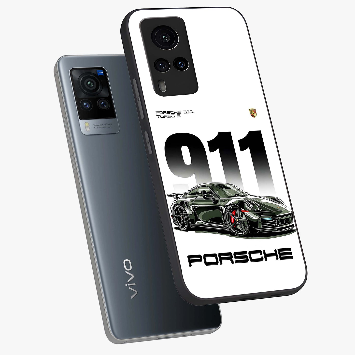 911 Turbo Dominance Glass Case displayed in premium angled mockup highlighting sporty car illustration and sleek glass surface.