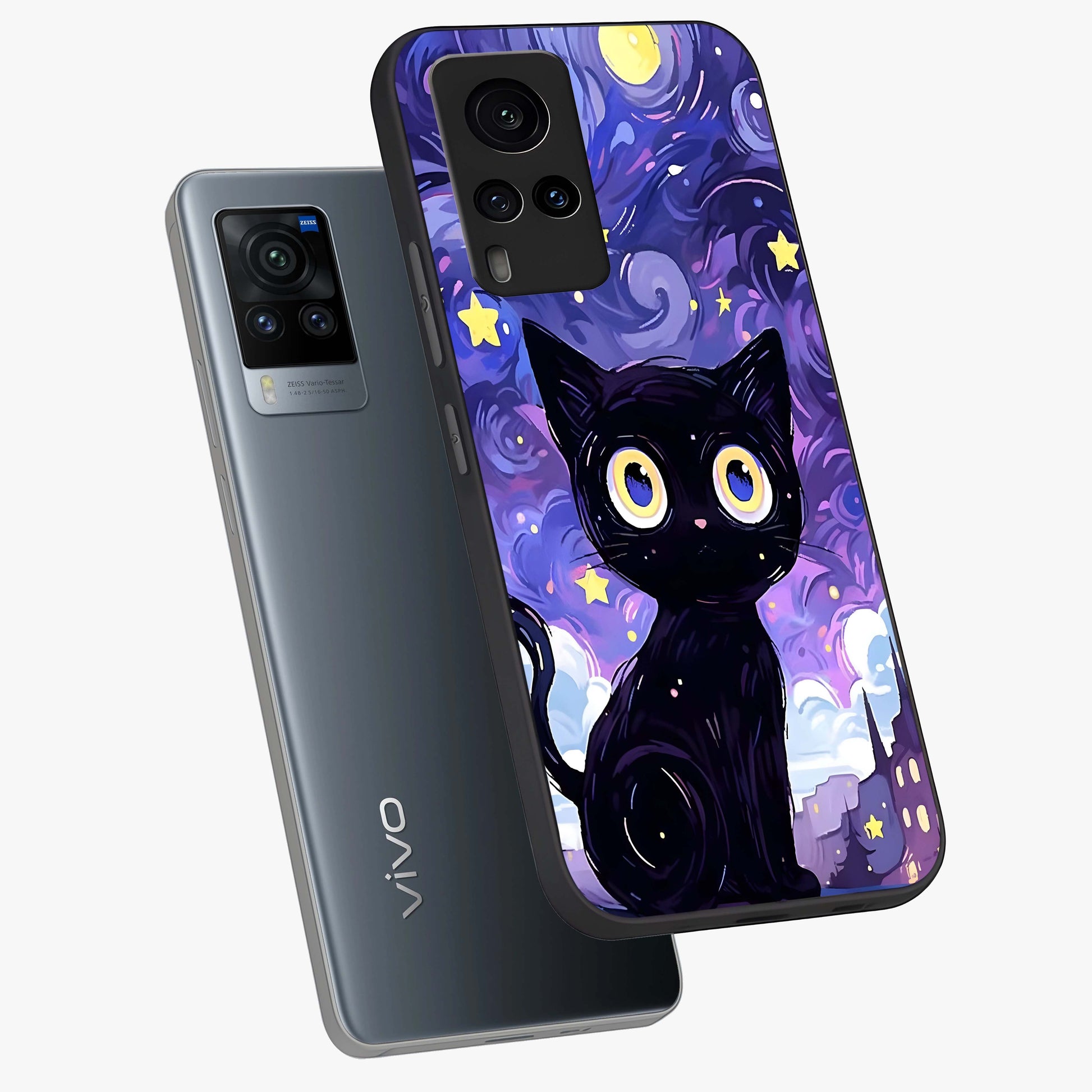 Abstract Cat Art Glass Case displayed in angled mockup highlighting modern abstract cat artwork and sleek glass surface.