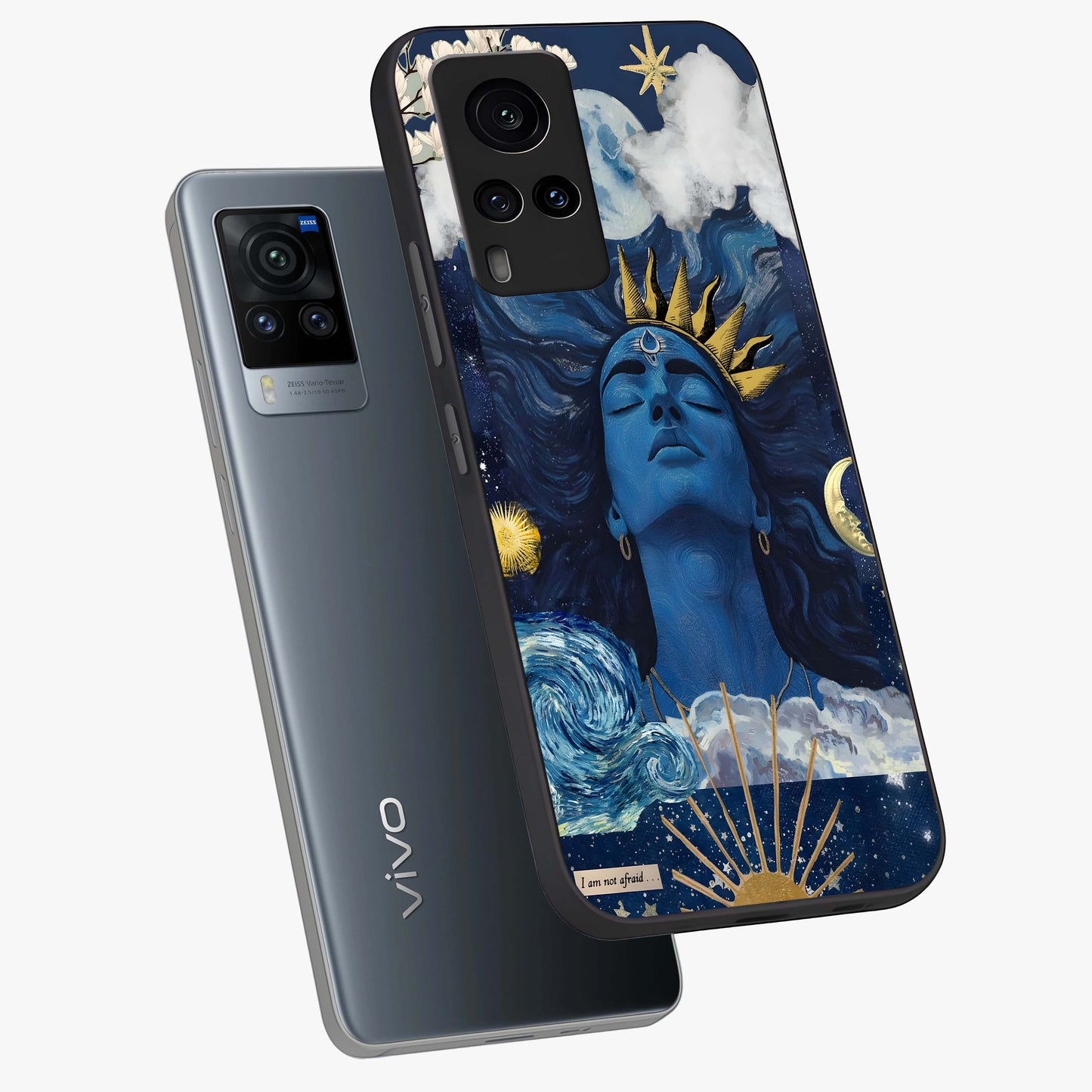 Aesthetic Lord Shiva Glass Case displayed in angled mockup highlighting spiritual Shiva illustration and sacred aesthetic design.