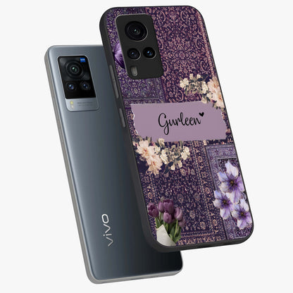 Antique Floral Whisper Custom Name Glass Case displayed in angled mockup highlighting elegant antique floral aesthetic.