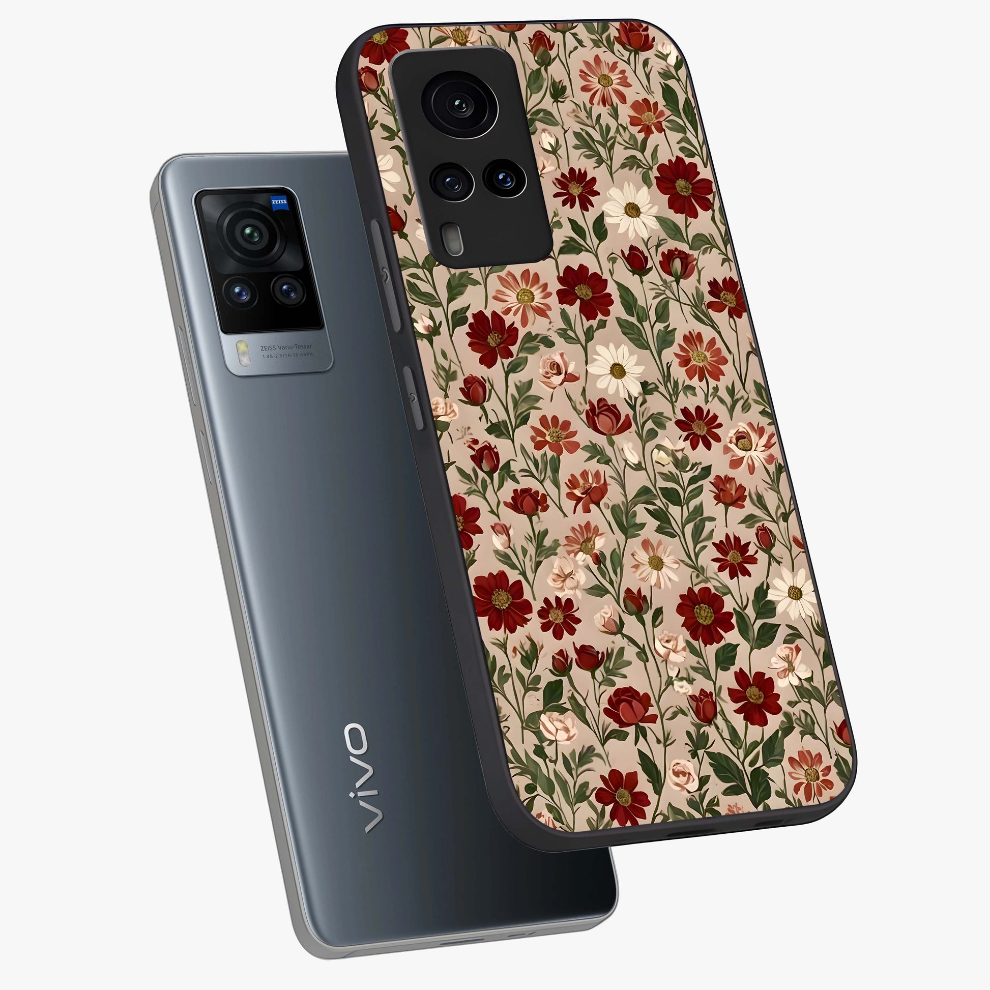 Biege Flower With Leaf Glass Case displayed in angled mockup highlighting minimal floral leaf design and elegant aesthetic.