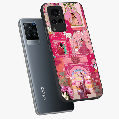 Blossoms of Rajasthan Glass Case displayed in angled mockup highlighting vibrant floral pattern with cultural aesthetic style.