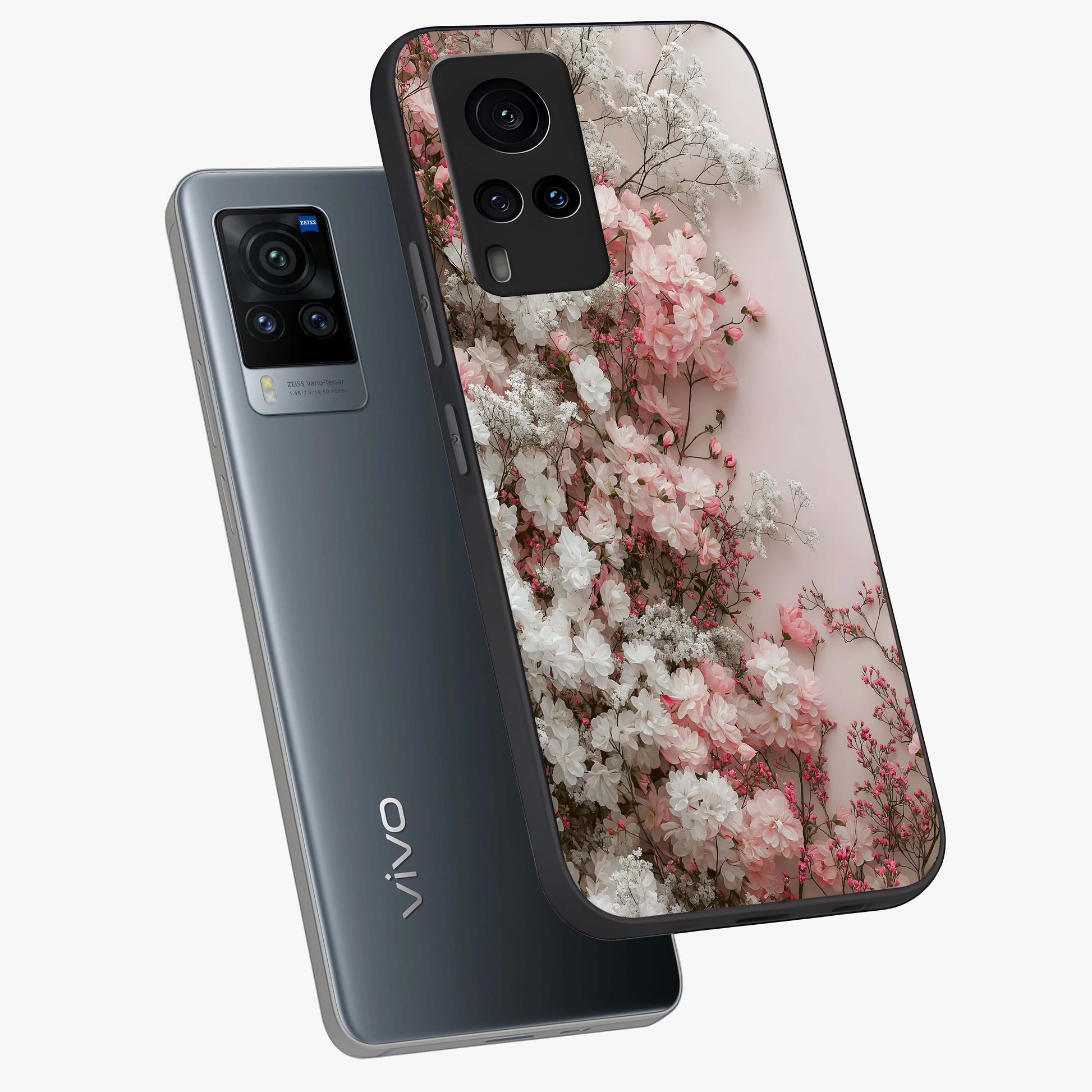 Blush Blossom Cloud Glass Case displayed in angled mockup highlighting soft cloud and blossom design with pastel aesthetic.