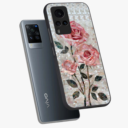 Blush Mosaic Bloom Glass Case displayed in angled mockup highlighting artistic mosaic flower pattern with aesthetic design.