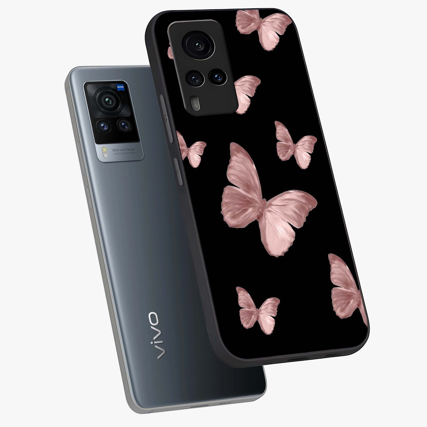 Butterfly Pattern Glass Case displayed in angled mockup highlighting delicate butterfly design and aesthetic pattern style.
