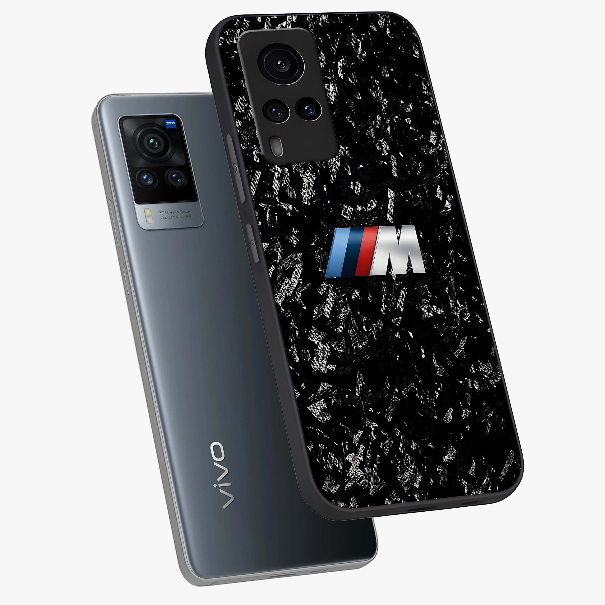 Carbon Speed Mark Glass Case displayed in angled mockup highlighting racing inspired carbon design and sleek aesthetic style.