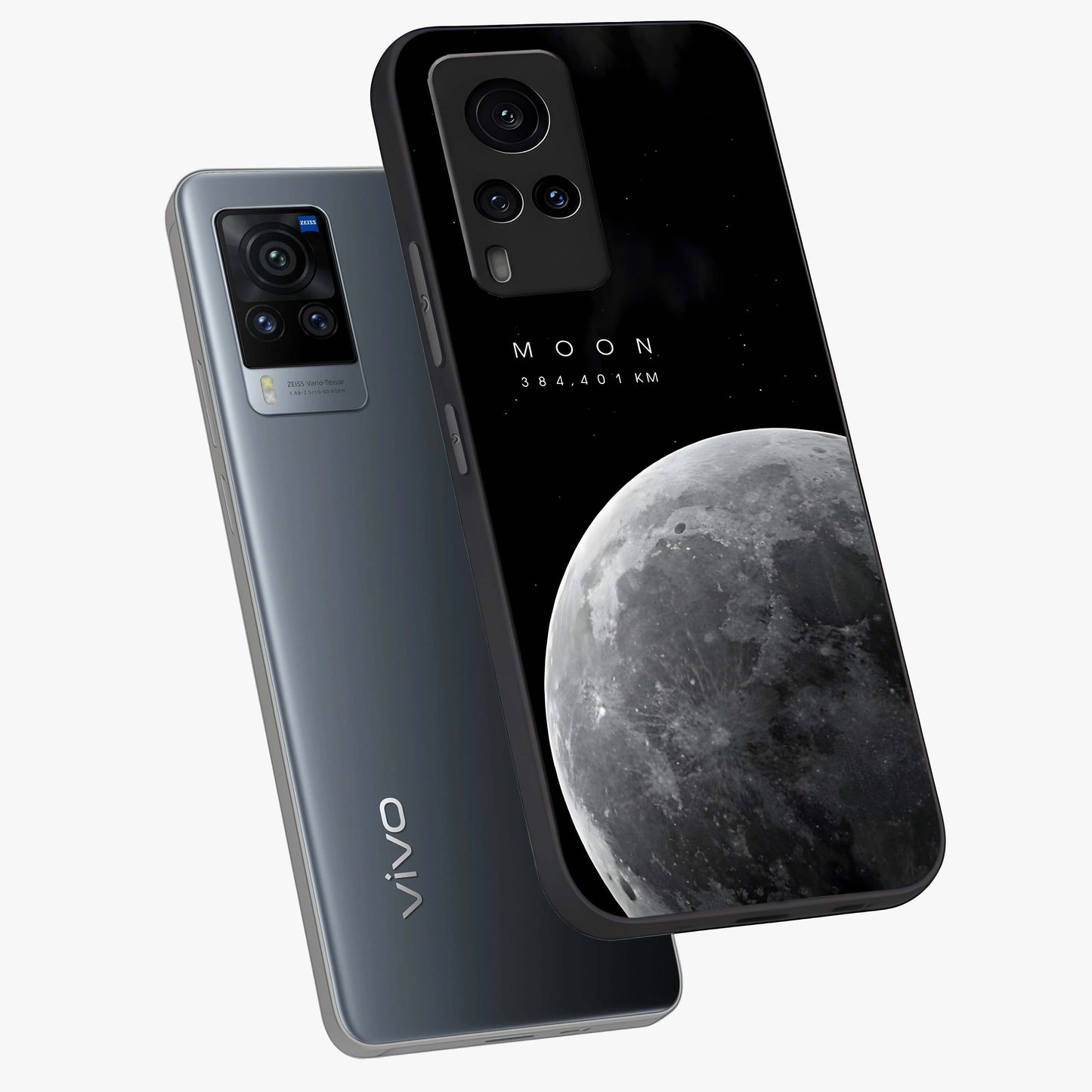 Cosmic Moon Glow Glass Case displayed in angled mockup highlighting celestial moon design with cosmic aesthetic theme.
