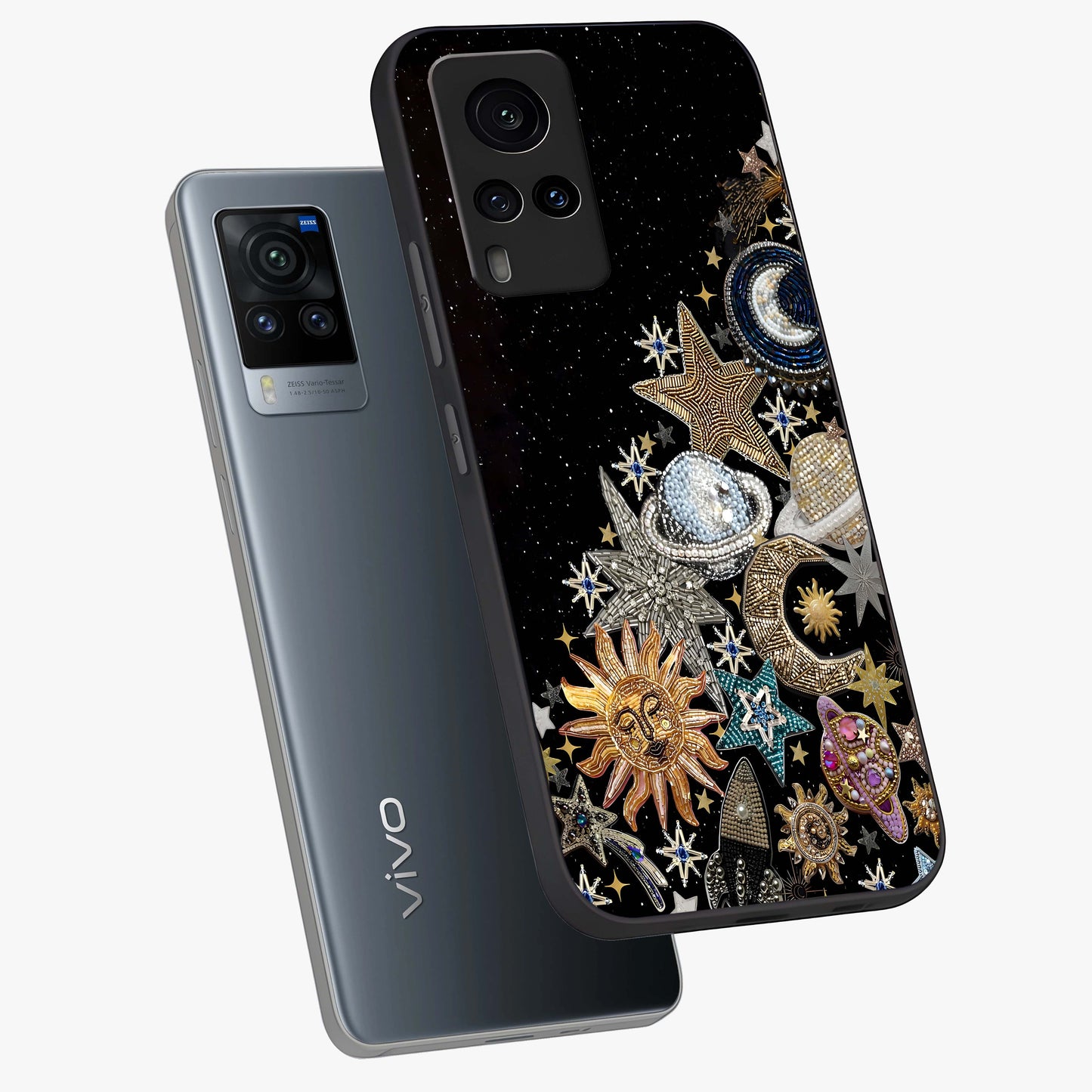 Cosmic Sparkle Dreams Glass Case displayed in angled mockup highlighting dreamy star sparkle design with celestial aesthetic.