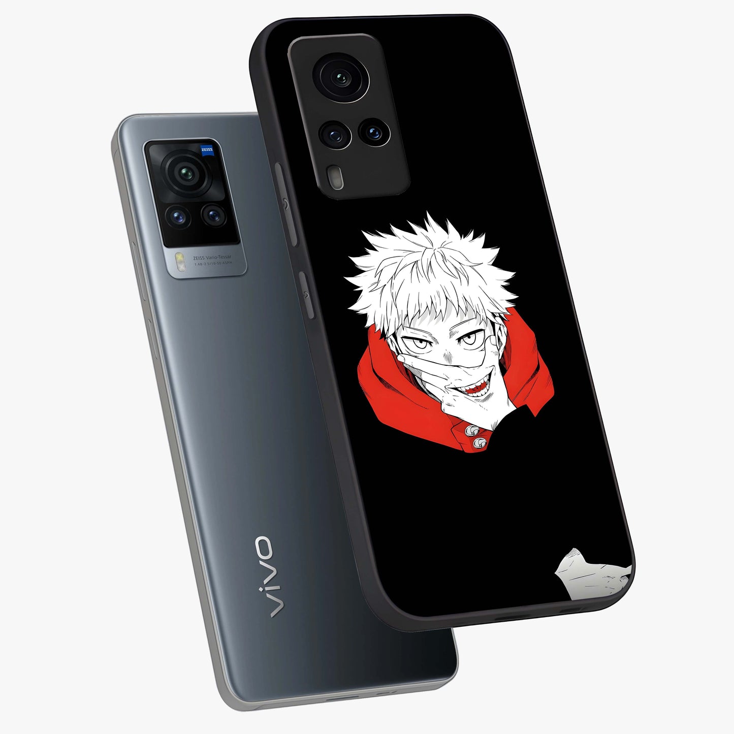 Crimson Chaos Smile Glass Case displayed in angled mockup highlighting edgy crimson smile design with graphic aesthetic.