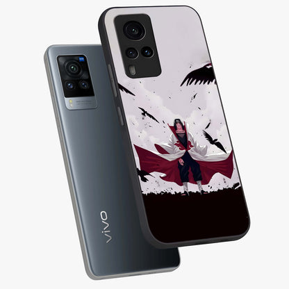 Crimson Crow Ascension Glass Case displayed in angled mockup highlighting powerful crow illustration with dark crimson aesthetic.