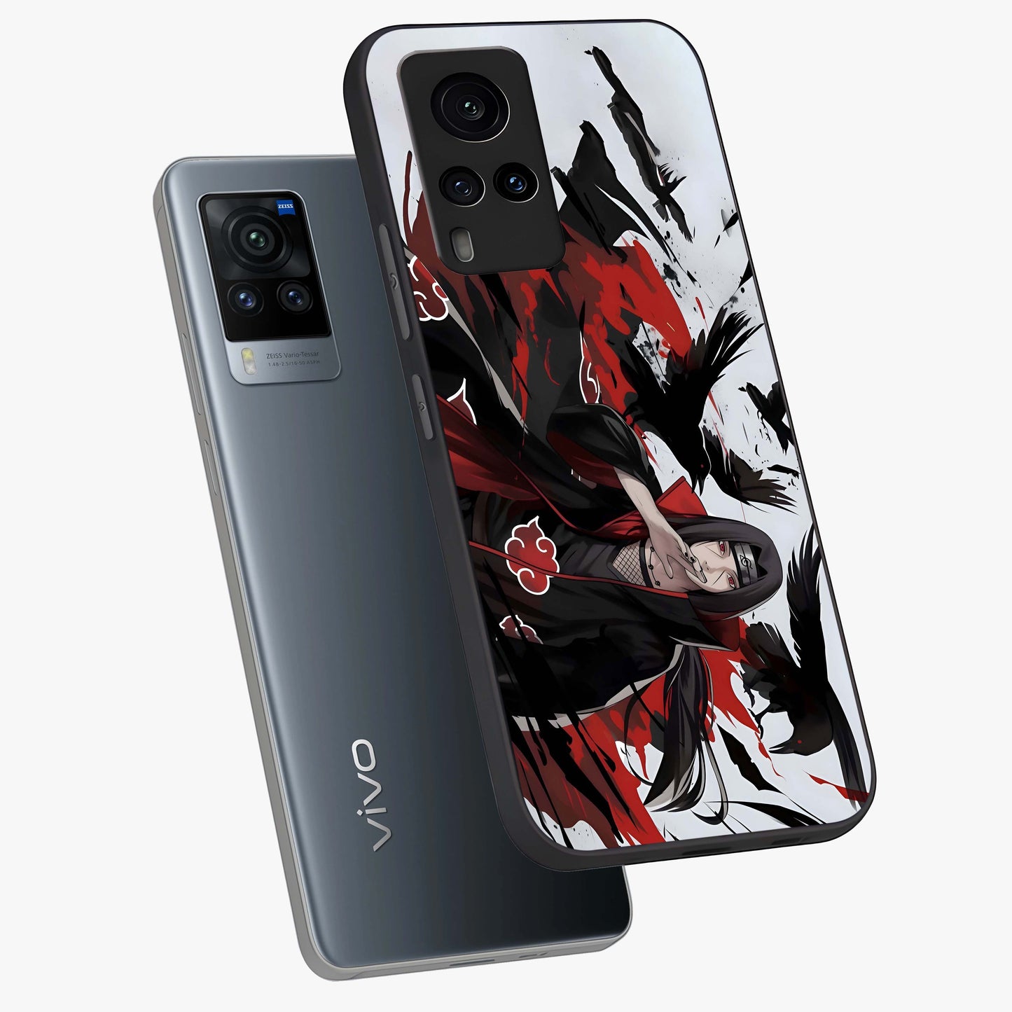 Crimson Crow Illusion Glass Case displayed in angled mockup highlighting mysterious crow graphic with dark aesthetic style.