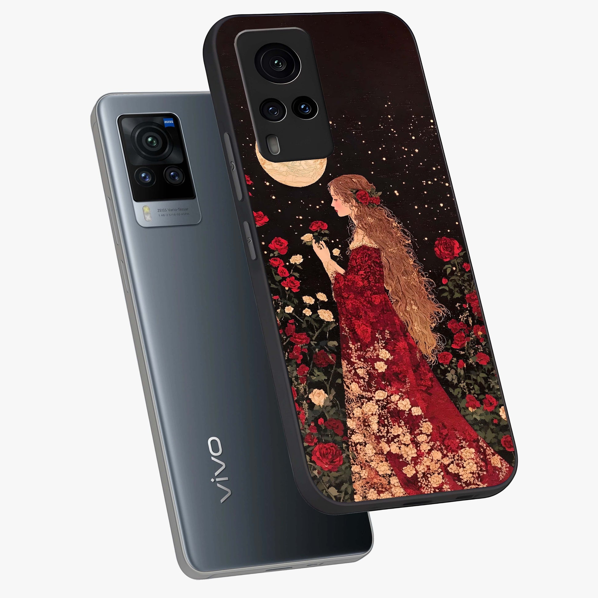 Crimson Dreams Glass Case displayed in angled mockup highlighting soft crimson aesthetic design with artistic theme.
