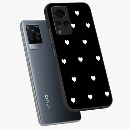 Cute And Simple White Hearts Glass Case displayed in angled mockup highlighting cute heart design with clean aesthetic style.