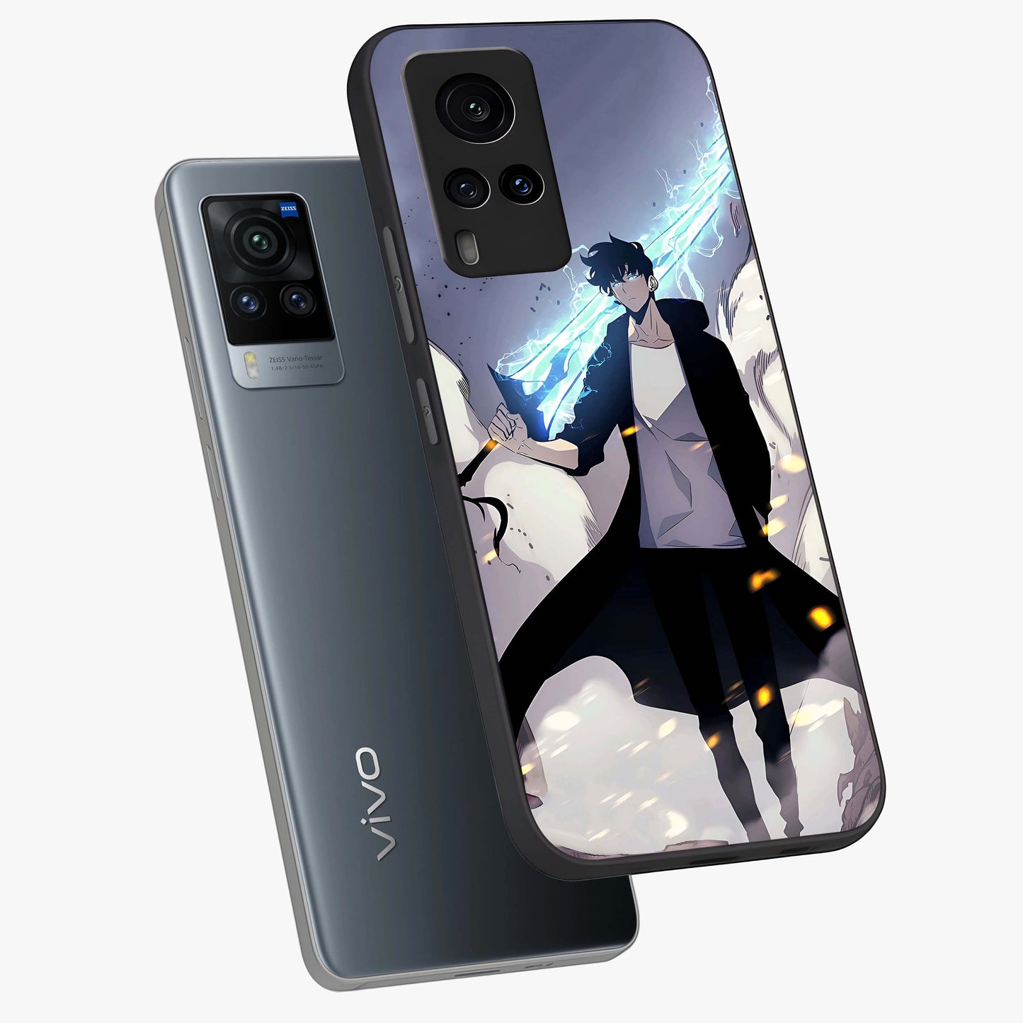Dark Lightning Anime Warrior Glass Case displayed in angled mockup highlighting powerful lightning themed anime illustration.