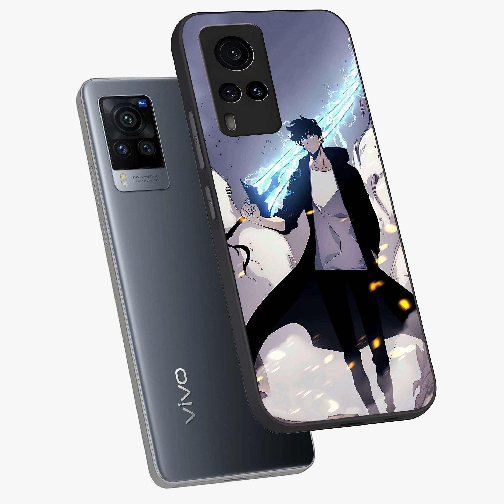 Dark Lightning Anime Warrior Glass Case displayed in angled mockup highlighting powerful lightning themed anime illustration.