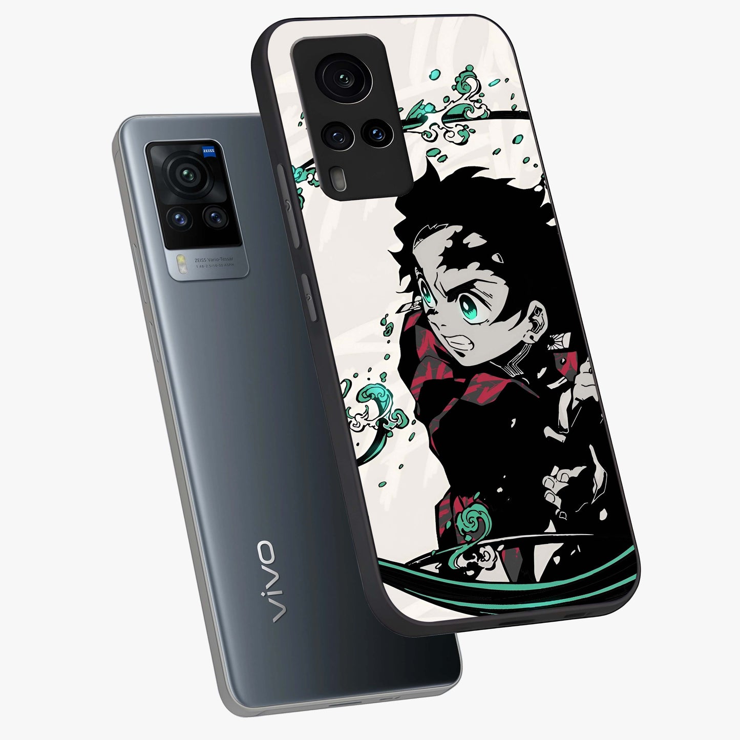 Demon Slayer Glass Case displayed in angled mockup highlighting dramatic anime character design with action aesthetic.