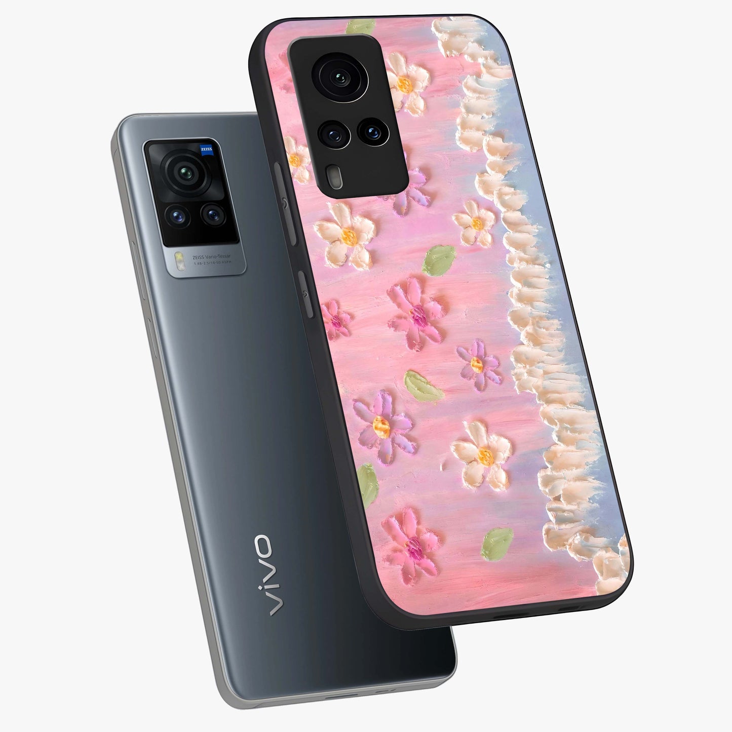 Dreamy Painted Garden Glass Case displayed in angled mockup highlighting colorful garden illustration with dreamy aesthetic style.