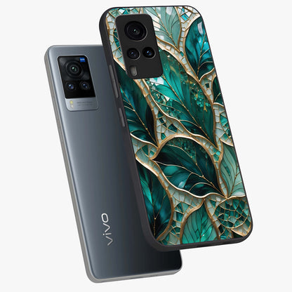 Emerald Leaf Glass Glass Case displayed in angled mockup highlighting botanical leaf illustration with elegant natural aesthetic.