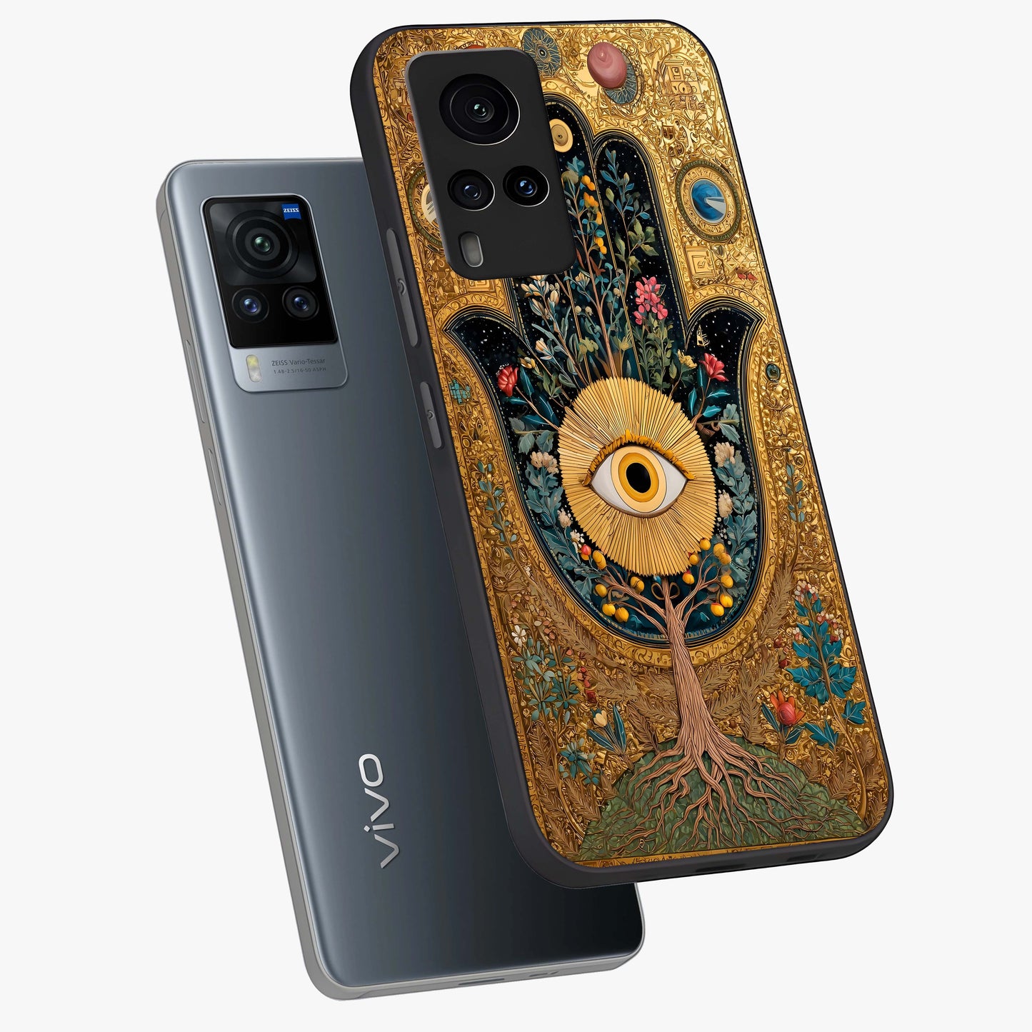 Ethereal Evil Eye Glass Case displayed in angled mockup highlighting protective evil eye symbol with spiritual aesthetic design.