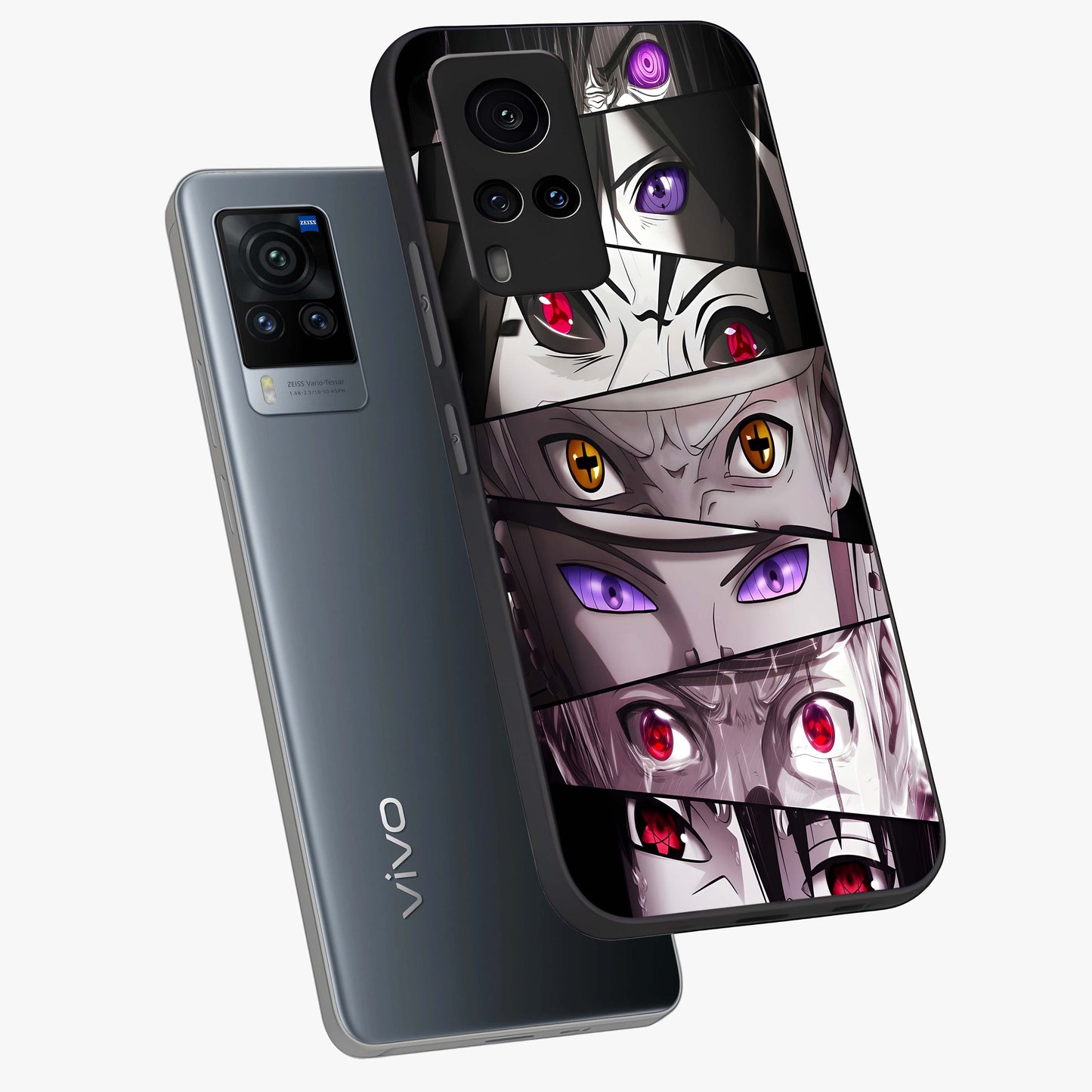 Eyes of Destiny Glass Case displayed in angled mockup highlighting bold eye illustration with mystical aesthetic style.