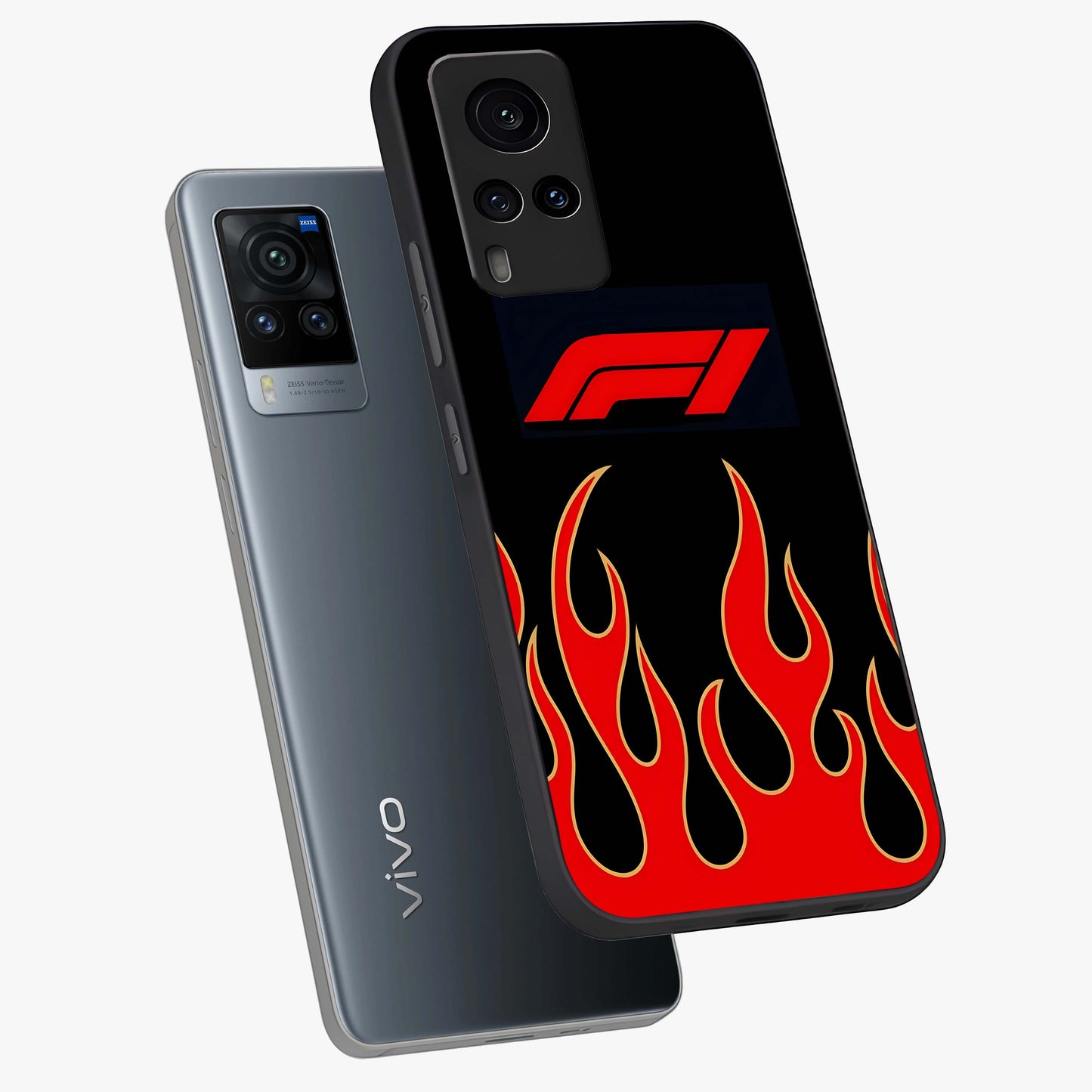 Fire F11 Glass Case displayed in angled mockup highlighting bold fire inspired graphic with energetic aesthetic style.