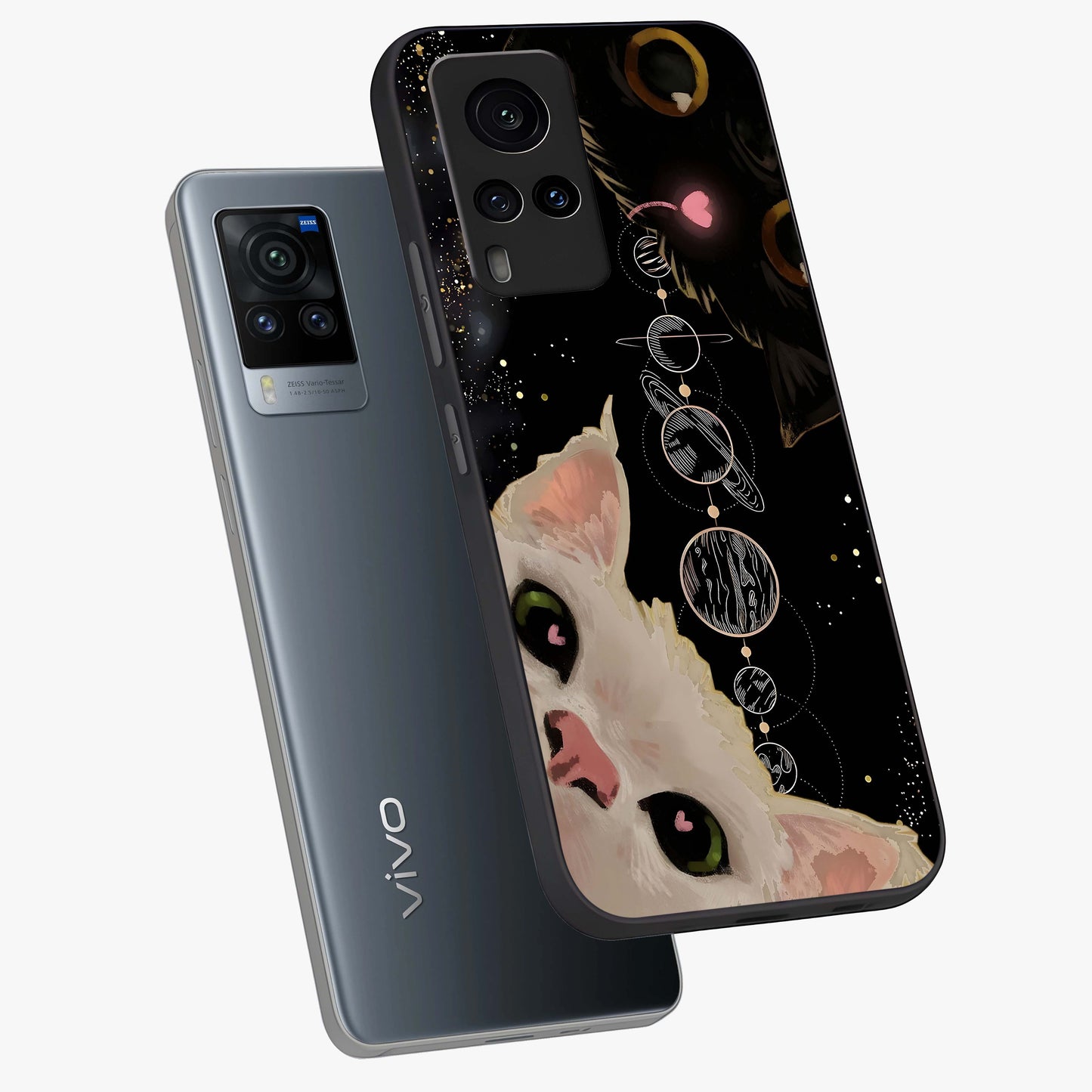 Galactic Cat Glass Case displayed in angled mockup highlighting celestial feline illustration with galaxy aesthetic style.