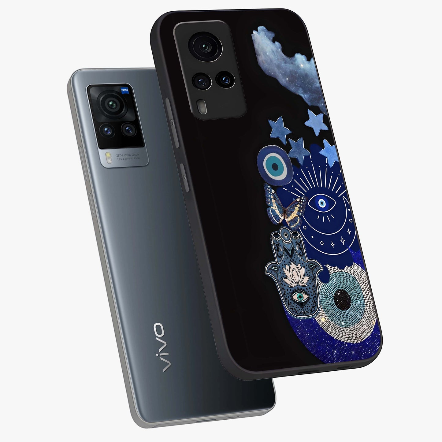Galactic Charm Cluster Glass Case displayed in angled mockup highlighting luminous galaxy inspired design with dreamy aesthetic.