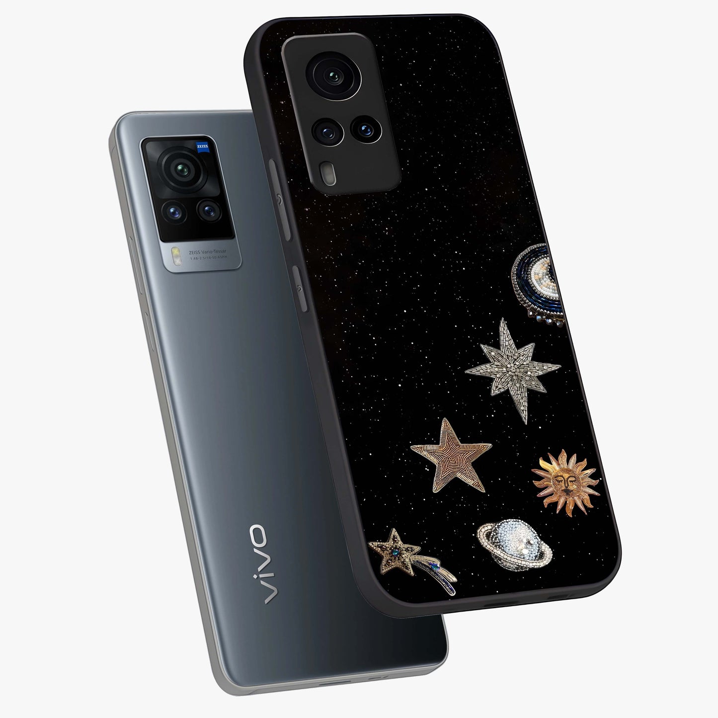 Galactic Charm Glow Glass Case displayed in angled mockup highlighting luminous galaxy inspired design with dreamy aesthetic.