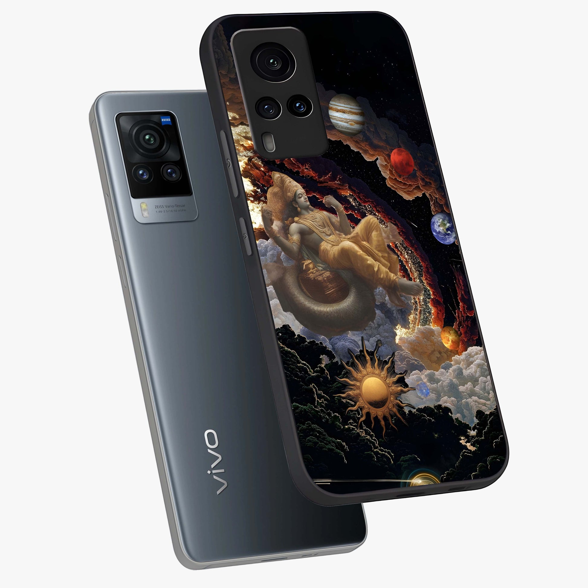 Galactic Divine God Glass Case displayed in angled mockup highlighting powerful celestial deity illustration with galactic aesthetic.